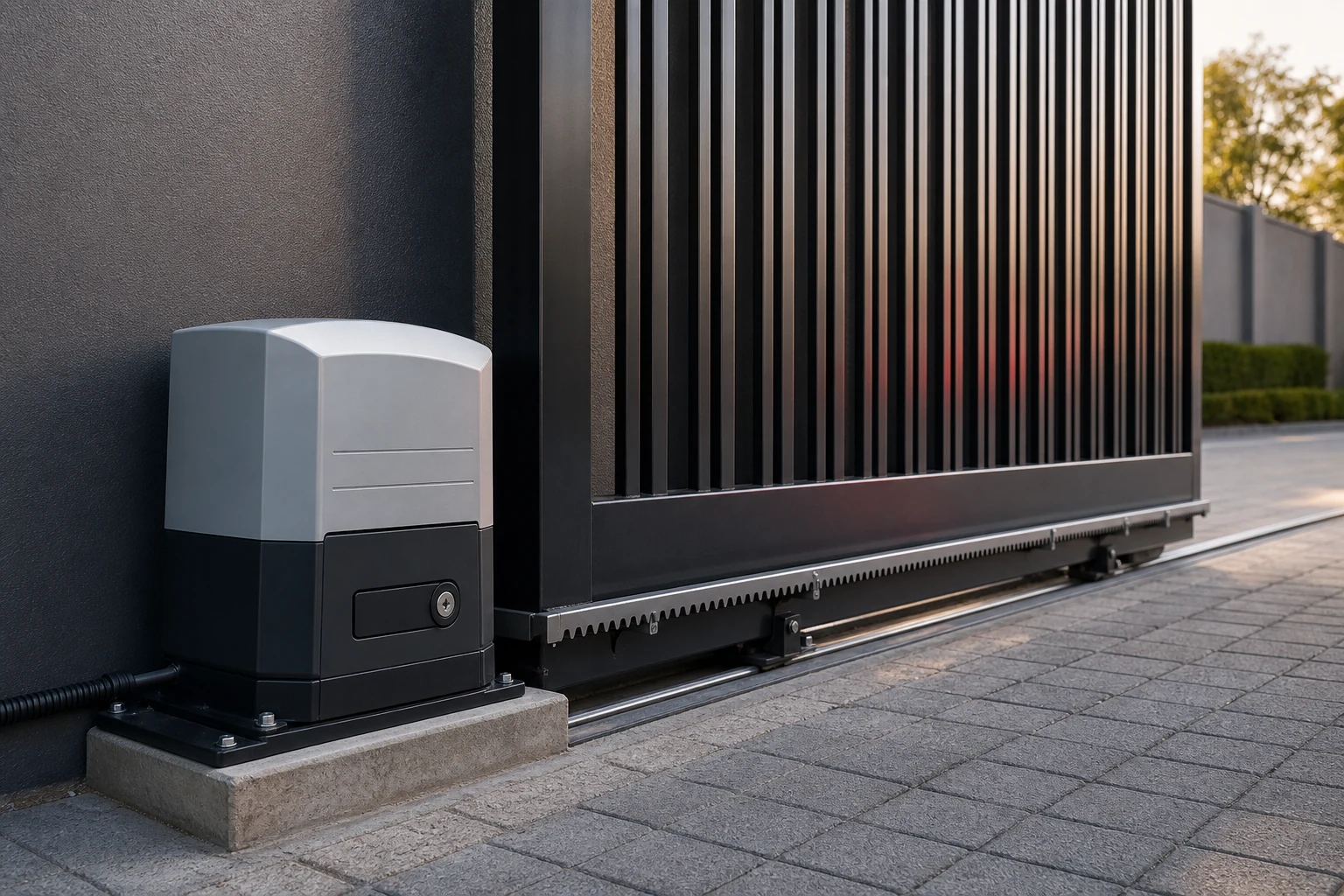 Automated sliding gate motor and track installation